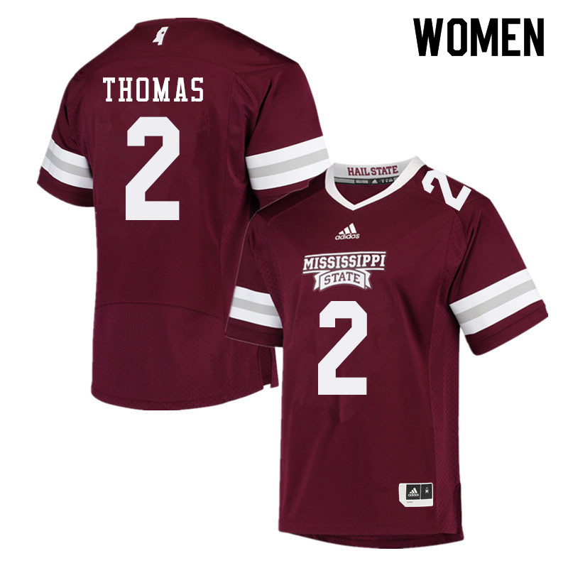 Women #2 Deddrick Thomas Mississippi State Bulldogs College Football Jerseys Sale-Maroon